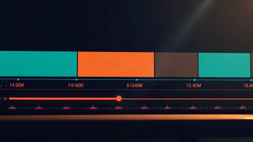 Video editing timeline with teal and orange clip blocks
